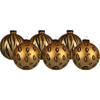 Decoris kerstballen - 6x stuks - 8 cm - dierenprint - glas