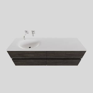 Badkamermeubel Solid Surface BWS Stockholm 150x46 cm Links Wood Dark Brown 4 Laden (0 kraangaten)