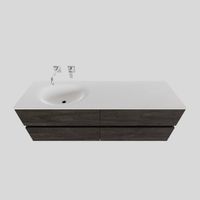 Badkamermeubel Solid Surface BWS Stockholm 150x46 cm Links Wood Dark Brown 4 Laden (0 kraangaten)