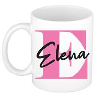 Naam mok Elena - roze - wit - keramiek - 300 ml - verjaardag/cadeau beker