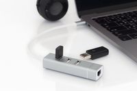 Digitus DA-70253 USB 2.0-hub 3 + 1 poorten Met USB-C stekker, Met aluminium behuizing, Met ingebouwde converter, Met metalen behuizing Aluminium - thumbnail