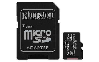 Kingston Technology 64GB micSDXC Canvas Select Plus 100R A1 C10 kaart + ADP