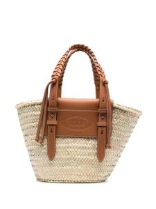 Tod's logo-debossed raffia tote bag - Tons neutres