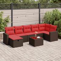 8-delige Loungeset met kussens poly rattan bruin
