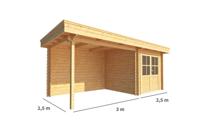 Blokhut met overkapping Lisa 550 cm bij 250 cm diep Plat dak - Warentuin collection