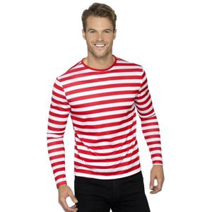 Gestreept t-shirt Wally/Piraat - wit/rood - voor volwassenen - lange mouw - carnaval/verkleed