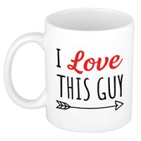 I love this guy cadeau koffiemok / theebeker wit met pijl 300 ml   - - thumbnail