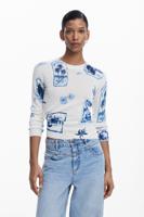 Trui met tropische stempels - BLUE - XXL
