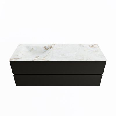 MONDIAZ VICA-DLUX 130cm badmeubel onderkast Urban 2 lades. Inbouw wastafel CLOUD links 1 kraangat, kleur Frappe.