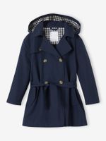 Trench voor meisjes met afneembare capuchon marineblauw