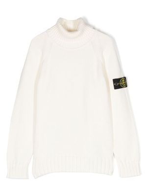 Stone Island Junior pull à col roulé à patch logo - Blanc