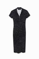 Geribbelde jurk met luipaardprint - BLACK - S