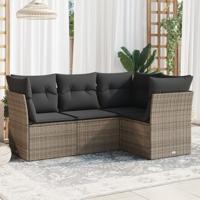 4-delige Loungeset met kussens poly rattan grijs