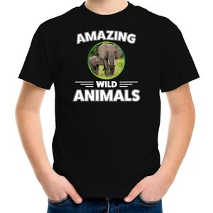 T-shirt olifanten amazing wild animals / dieren zwart voor kinderen