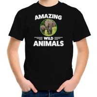 T-shirt olifanten amazing wild animals / dieren zwart voor kinderen - thumbnail