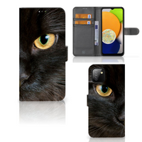 Samsung Galaxy A03 Telefoonhoesje met Pasjes Zwarte Kat - thumbnail