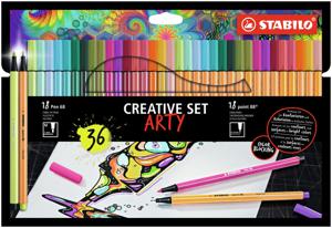 Stabilo Arty Creative Set Pen 68/Point 88 Etui A 36 Kleuren, 18 Viltstiften En