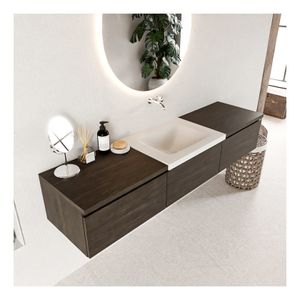 Mondiaz Bukla 180cm badmeubel met module 60 dark brown 3 lades met wastafel midden zonder kraangat kleur talc