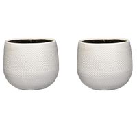 Set van 2x stuks bloempotten wit ribbels keramiek voor kamerplant H14 x D16 cm