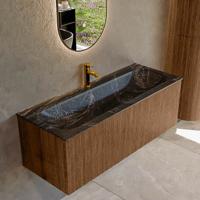 Badmeubel Mondiaz Kurve-Dlux | 120 cm | Meubelkleur Walnut | Wastafelkleur Lava | Solid surface | Midden spoelbak | 1 kraangat