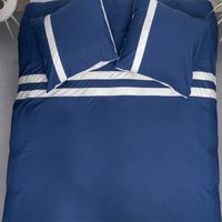 Presence Egyptisch Katoen Streep - Marine/Wit Lits-jumeaux XL (260 x 200/220 cm + 2 kussenslopen) Dekbedovertrek - thumbnail