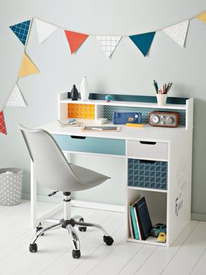 Kinderbureau SERIE FUNNY effen blauw met versiering