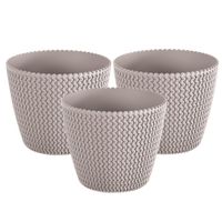 Pakket van 5x stuks plantenpot/bloempot kunststof dia 16 cm en hoogte 13 cm beige/taupe - thumbnail