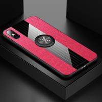 Voor iPhone XR XINLI stiksels doek Textue schokbestendig TPU beschermhoes met ring houder (rood)