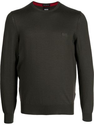 BOSS pull en maille fine à logo brodé - Vert