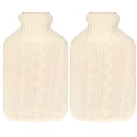 Warmwaterkruik - 2x - met zacht gebreide hoes - warm wit - 1,75L - kruik