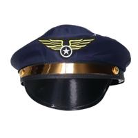 Carnaval verkleed Piloten hoedje - blauw/goud - voor volwassenen - Luchtvaart thema
