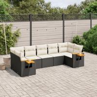 7-delige Loungeset met kussens poly rattan zwart