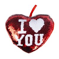 Hartjes kussen I Love You rood metallic met pailletten 20 cm - thumbnail