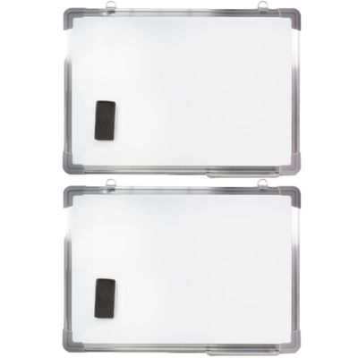 2x stuks magnetische whiteboards met pennengoot en wisser 80 x 60 cm