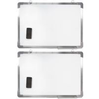 2x stuks magnetische whiteboards met pennengoot en wisser 80 x 60 cm