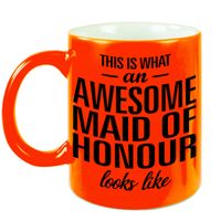 Awesome maid of honour cadeau mok / beker neon oranje voor getuige 330 ml - thumbnail