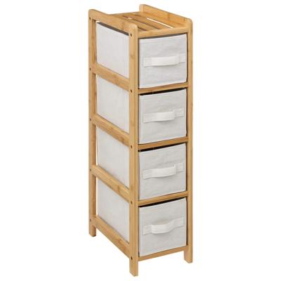 Opbergkast met 4 polyester manden - 4 lagen - bamboe - beige - 19 x 33 x 78 cm
