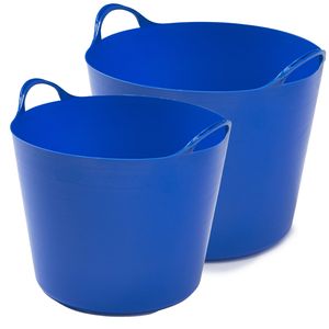 Flexibele emmers - 2x stuks - 14 liter en 26 liter - blauw