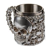 Koffiemok beker met doodskop - zilver - rvs - 16 x 11 cm - Bikers - 400 ml