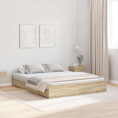 Opbergbedframe met lade Sonoma eiken 135 x 190 cm Bewerkt hout