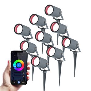 Set van 9 Smart Spikey Prikspots - WiFi & Bluetooth - Bedienbaar via app - RGBWW - IP65 waterdicht - Antraciet - LED Tuinverlichting - Tuin spots, spo