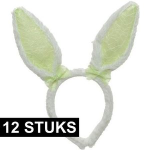 12x Wit/groen konijnen/hazen oren diadeempjes 24 cm   -