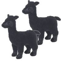 Set van 2x stuks pluche knuffel dieren zwarte Alpaca van 20 cm - thumbnail