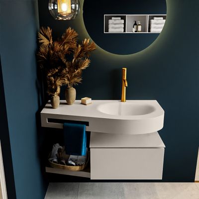 MONDIAZ RIVA 100cm badmeubel onderkast / planchet kleur Linen met 1 lade. Wastafel DULCET rechts 1 kraangat kleur Linen. MONDIAZ RIVA 100cm badmeubel onderkast / planchet kleur Linen met 1 lade. Wastafel DULCET rechts 1 kraangat kleur Linen.