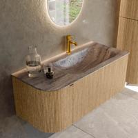 Badmeubel Mondiaz Kurve-Dlux | 105 cm | Meubelkleur Oak | Wastafelkleur Oza | Solid surface | Wasbak rechter zijde spoelbak | 1 kraangat