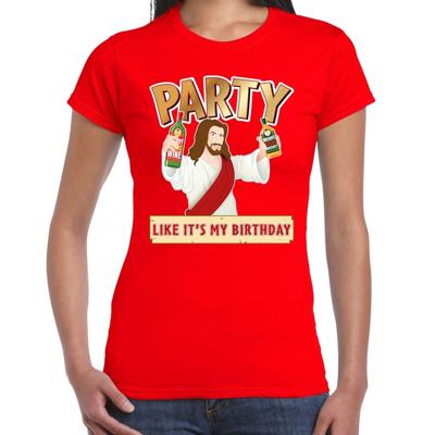 Foute kersttrui t-shirt Party Jezus - Rood - Party like its my birthday - voor dames - kerstkleding Foute kersttrui t-shirt Party Jezus - Rood - Party like its my birthday - voor dames - kerstkleding