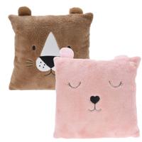 Dieren sierkussens - kinderkamer - roze / bruin - 43 cm - polyester