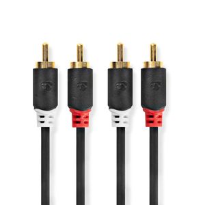 Stereo-Audiokabel | 2x RCA Male | 2x RCA Male | Verguld | 0.5 m | Rond | Antraciet