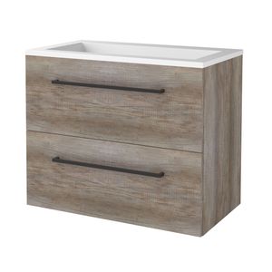 Badmeubelset BWS Salt 80x46cm Met Grepen 2 Lades Met Wastafel Acryl Scotch Oak