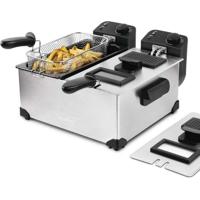 HKoeNIG DFX600 - Dubbele friteuse 2x3L - 3600W - 2 onafhankelijke thermostaten - Uitneembare mandjes - Anti-geurfilters - Staal
